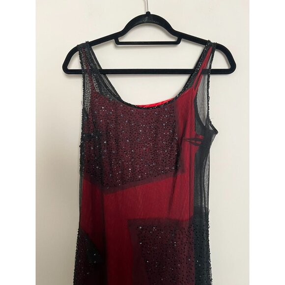 Sue Wong Nocturne Red w/Black Beaded Drape Evening Gown - Size 12 - Picture 6 of 16